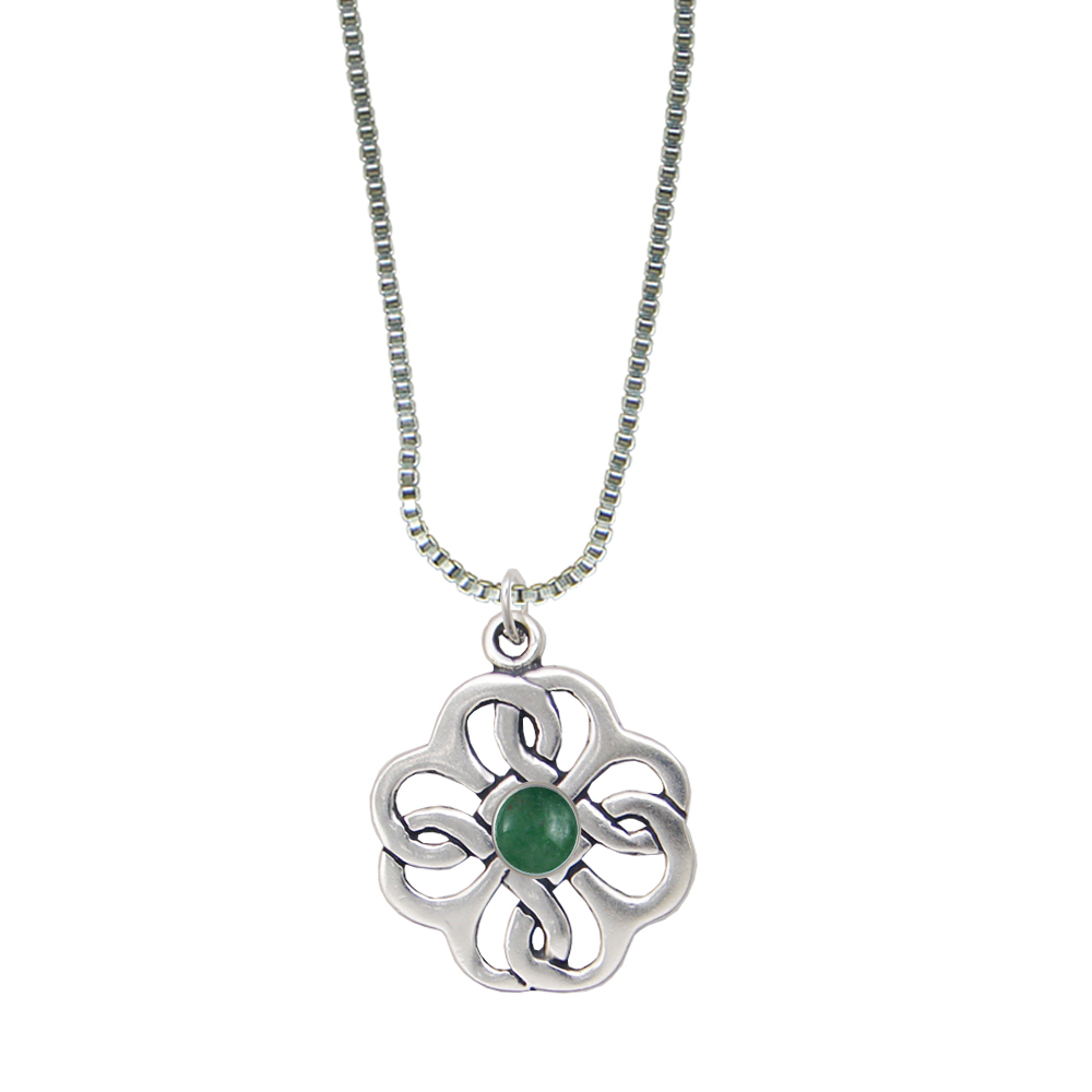Sterling Silver Celtic Knot Flower Pendant Jade